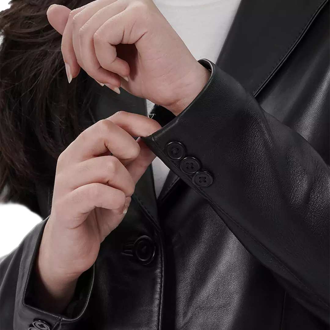 Women's Two-Button Real Lambskin Black Leather Blazer