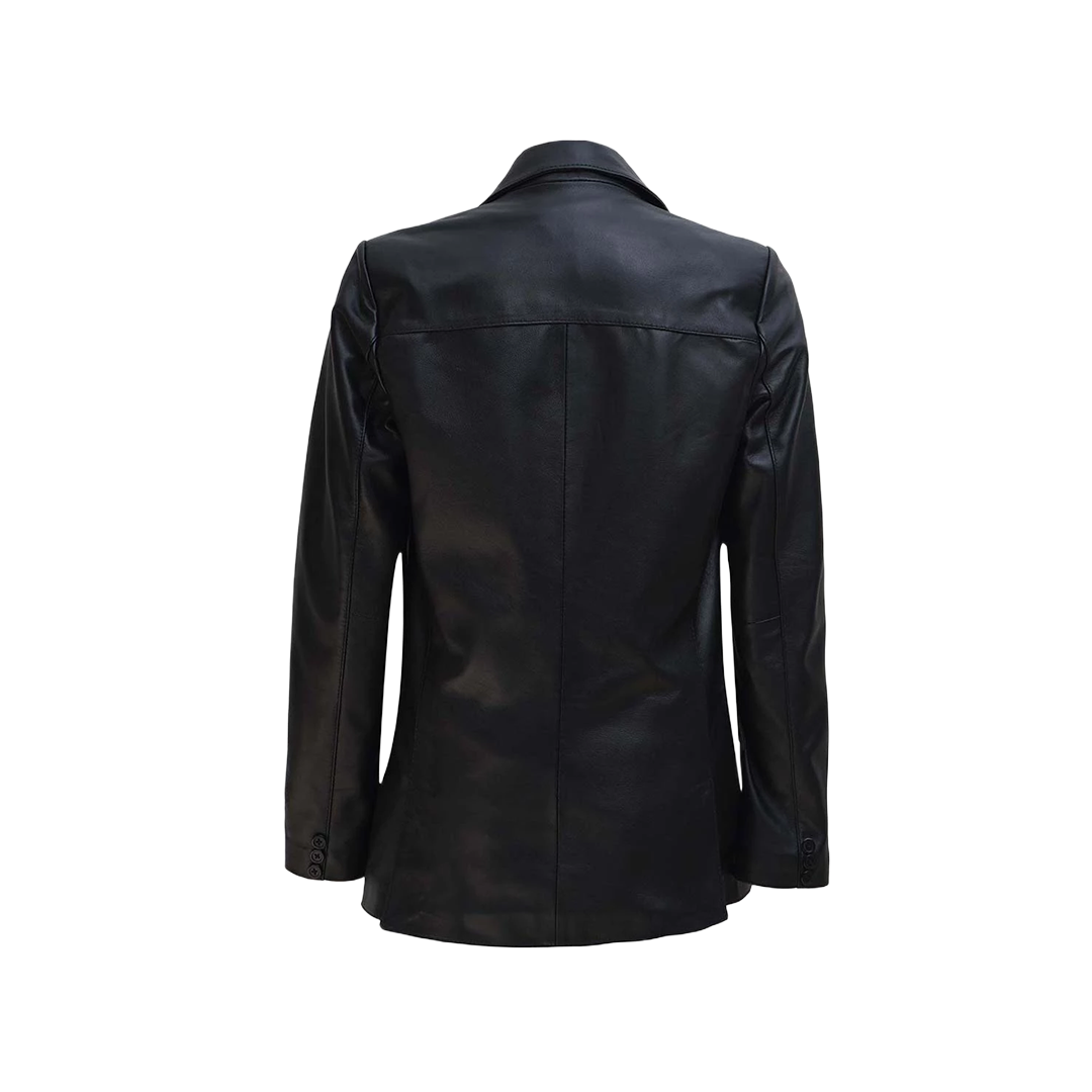 Women's Two Button Black Leather Blazer