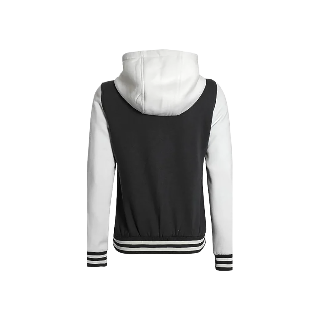Women's Black and White Hooded Varsity Jacket - Baseball Style
