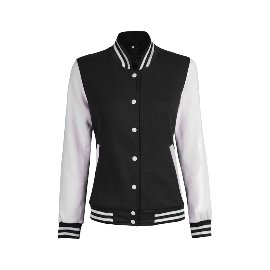 Women Black & White Varsity Jacket | Baseball Style Outerwear