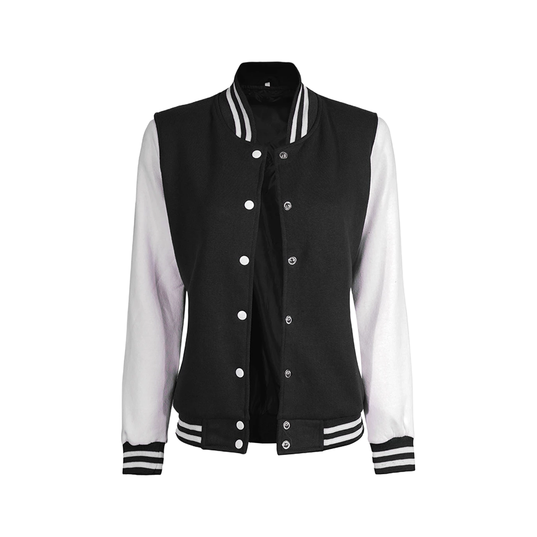 Women Black & White Varsity Jacket | Baseball Style Outerwear
