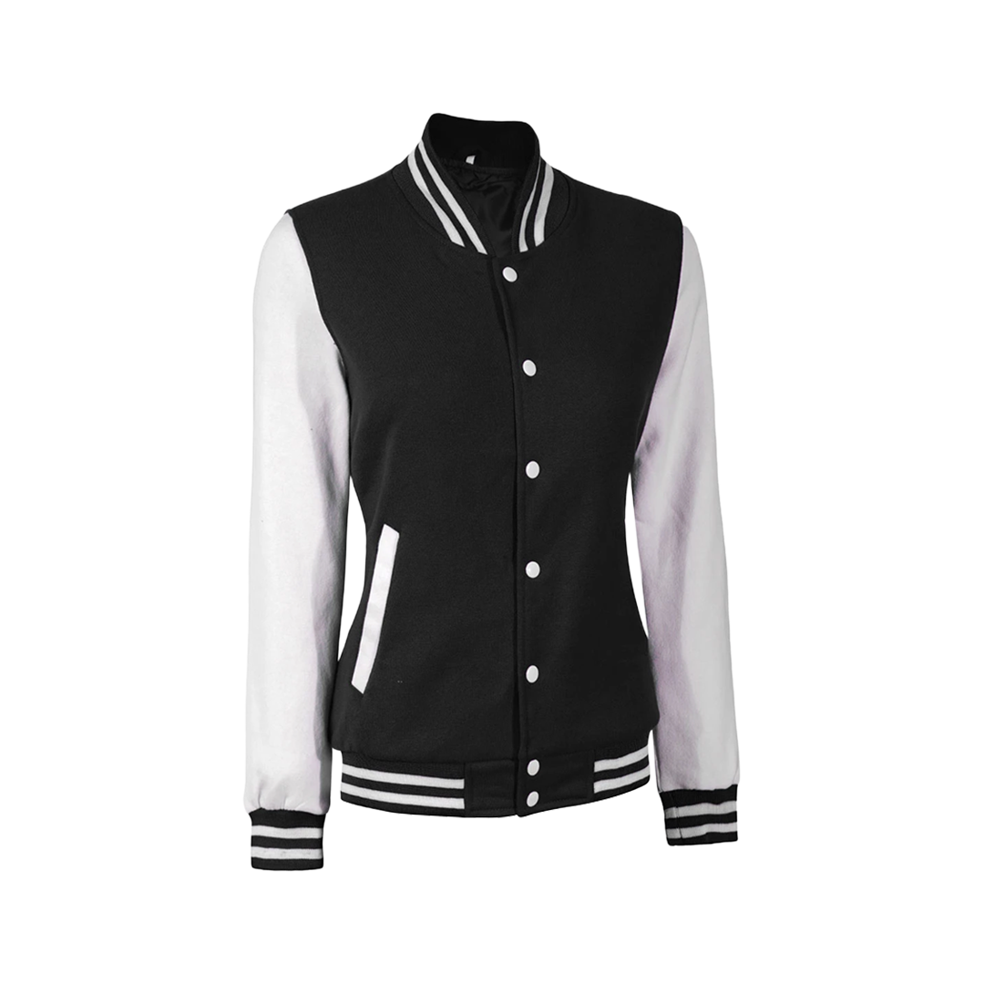 Women Black & White Varsity Jacket | Baseball Style Outerwear