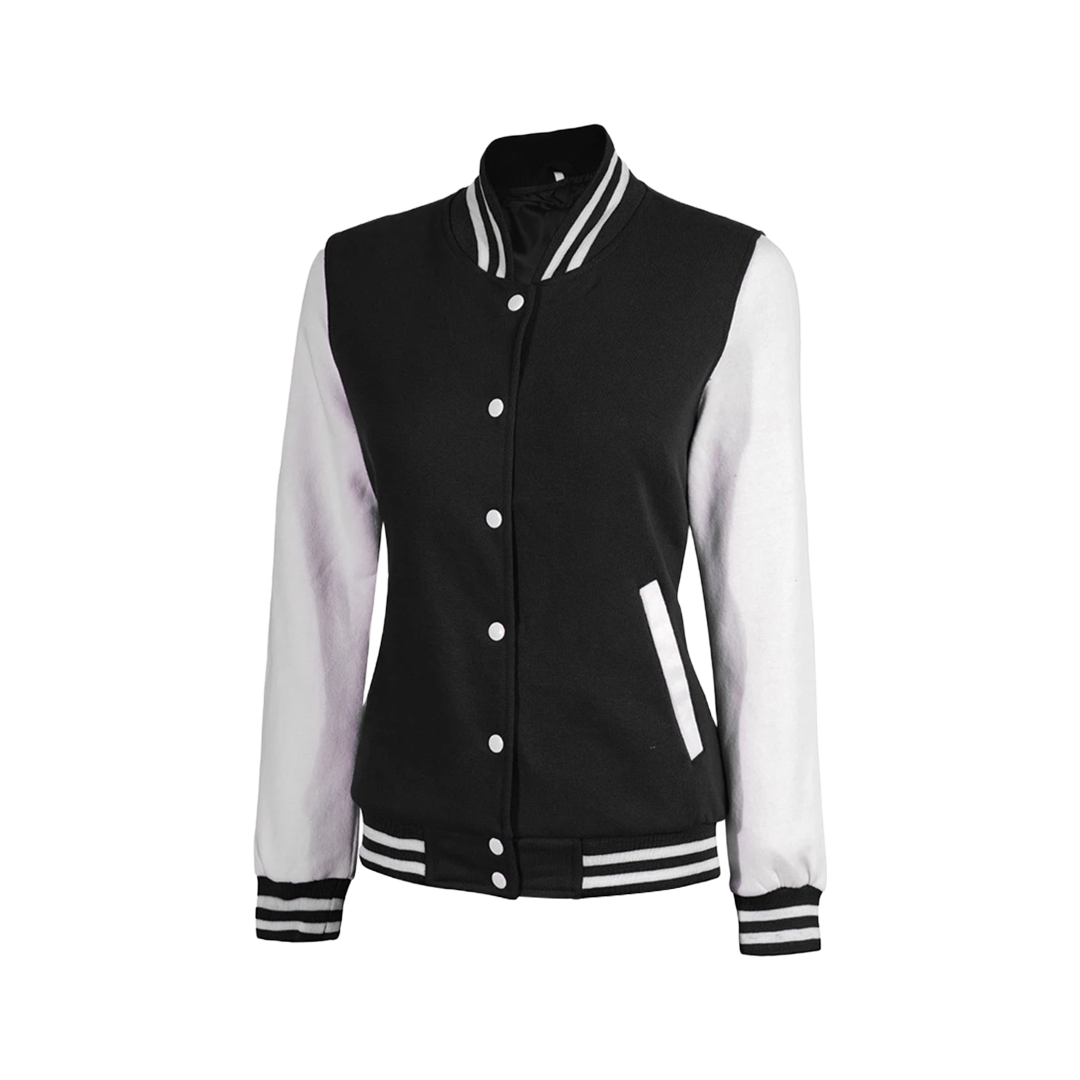 Women Black & White Varsity Jacket | Baseball Style Outerwear