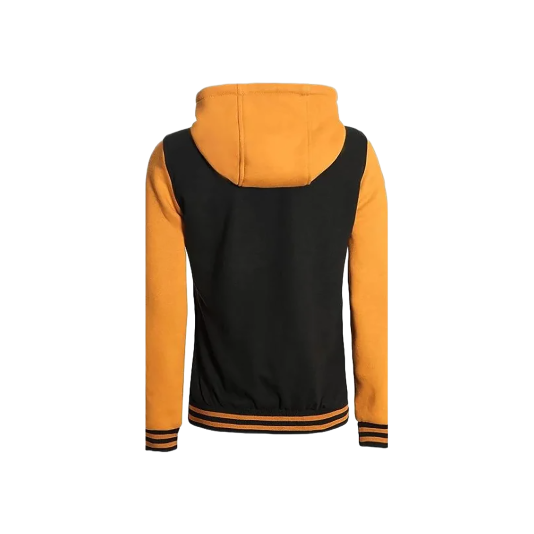 Women's Black & Yellow Hooded Varsity Bomber Jacket - Baseball Style