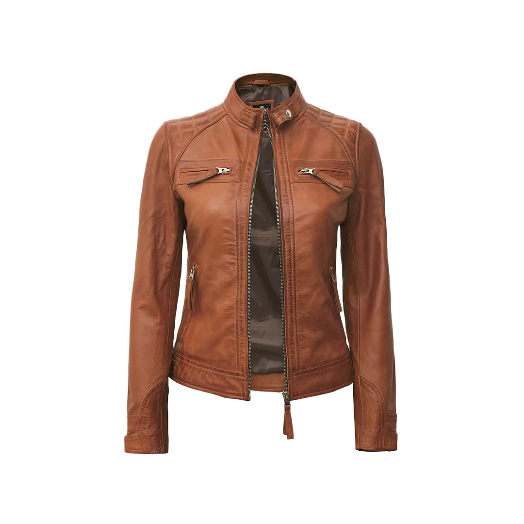 Women's Cafe Racer Tan Leather Jacket