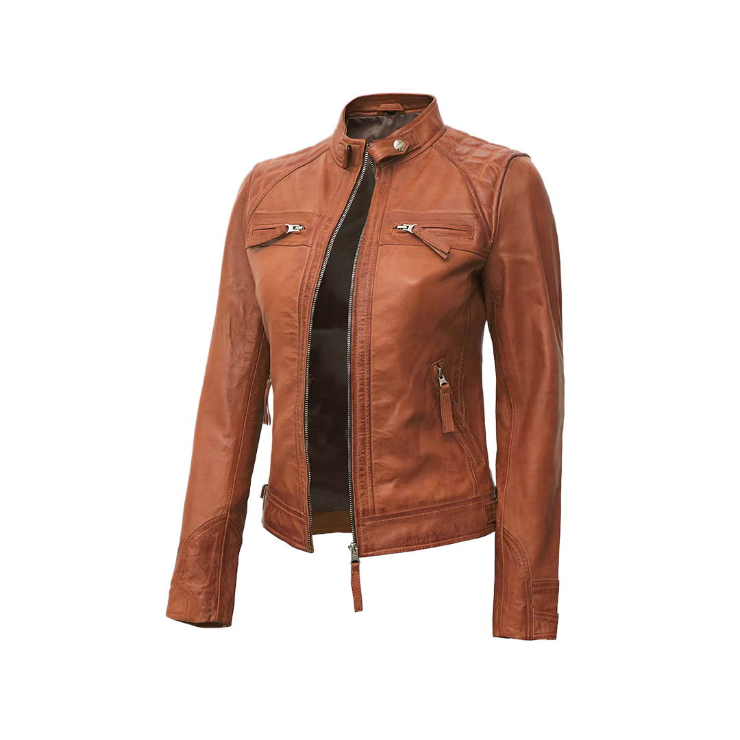 Women's Cafe Racer Tan Leather Jacket