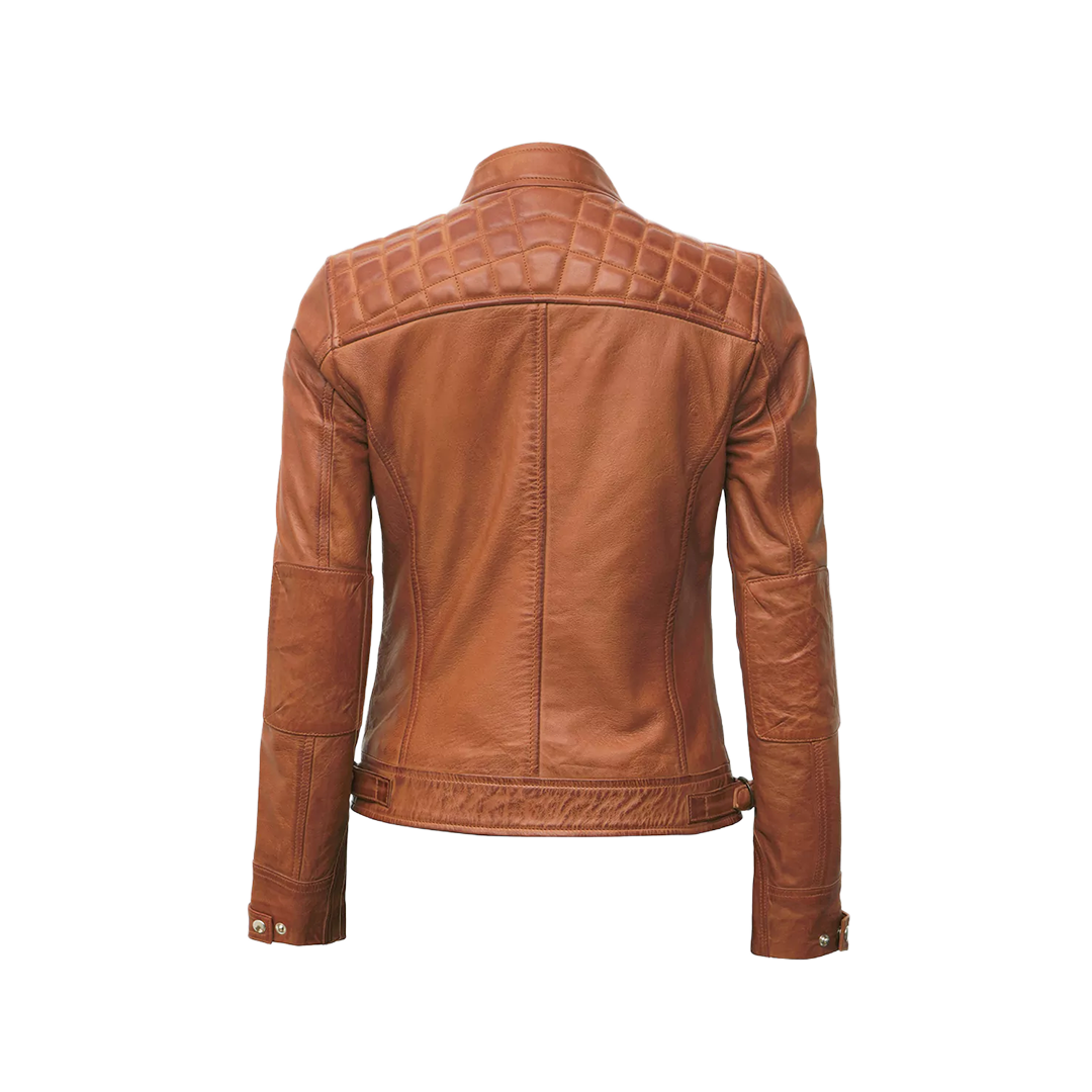 Women's Cafe Racer Tan Leather Jacket