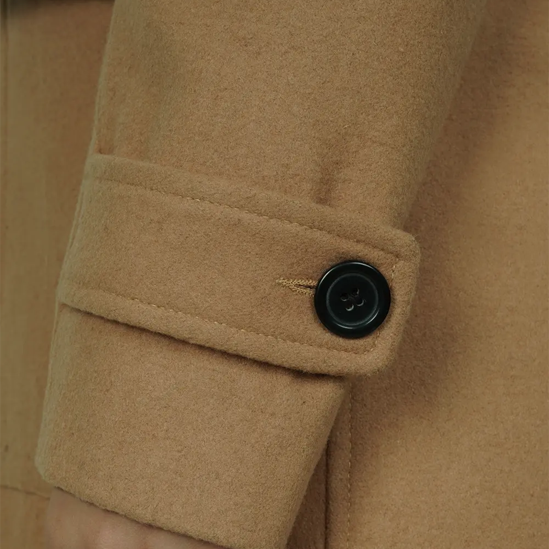 Women's Camel Brown Fur Hooded Wool Coat