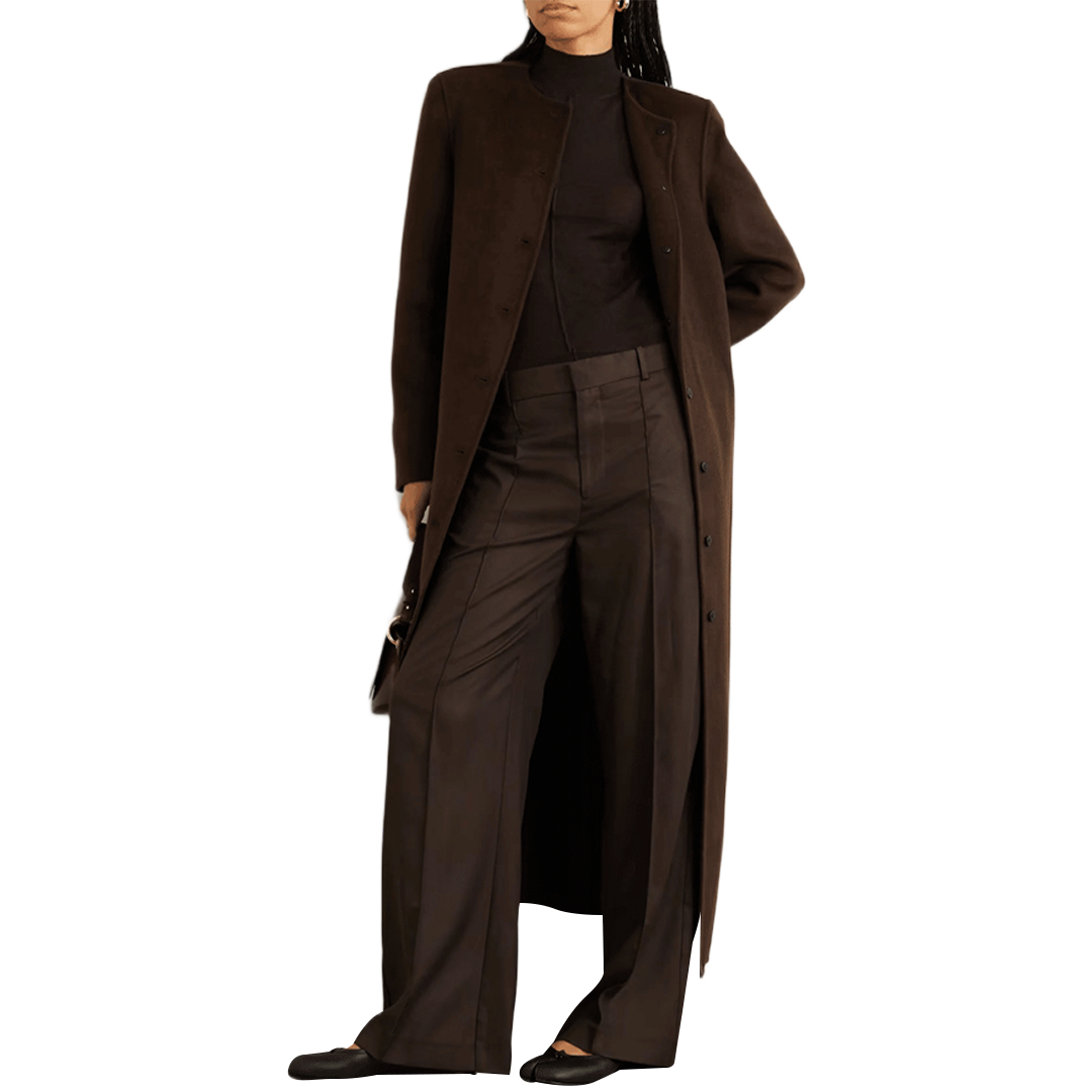Women's Chocolate Brown Long Wool Coat