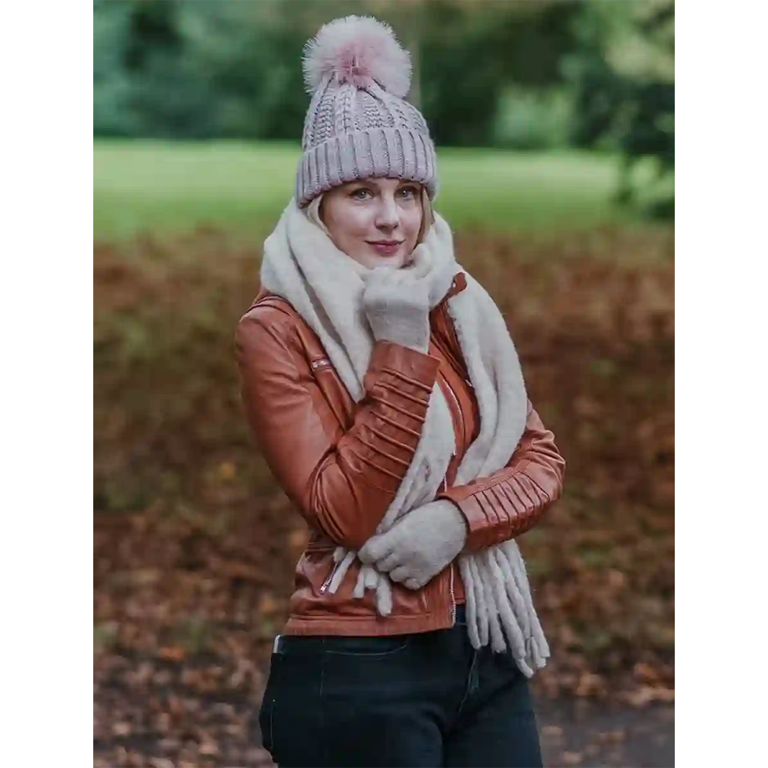 Women's Cognac Brown Leather Jacket With Removable Hood - Limited Stock