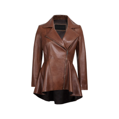 Women's Cognac Brown Peplum Leather Jacket