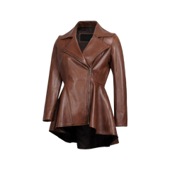Women's Cognac Brown Peplum Leather Jacket