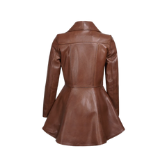 Women's Cognac Brown Peplum Leather Jacket