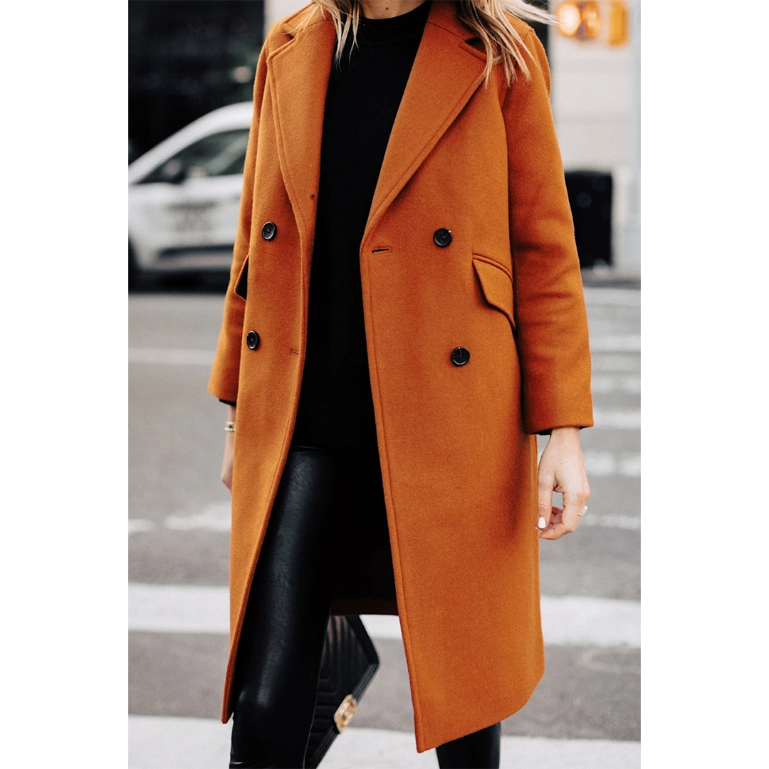 Women's Copper Brown Regular Fit Wool Coat