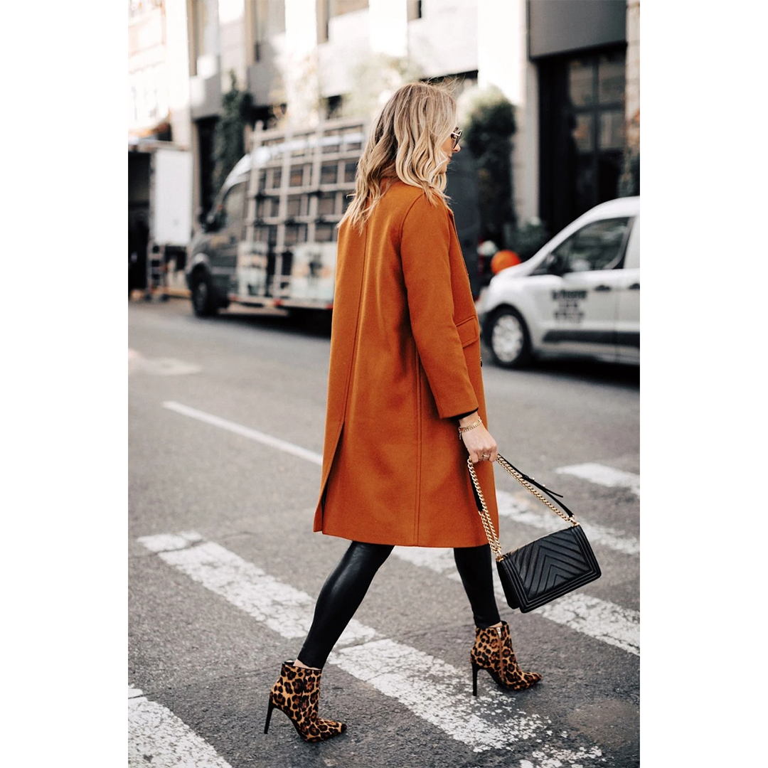 Women's Copper Brown Regular Fit Wool Coat