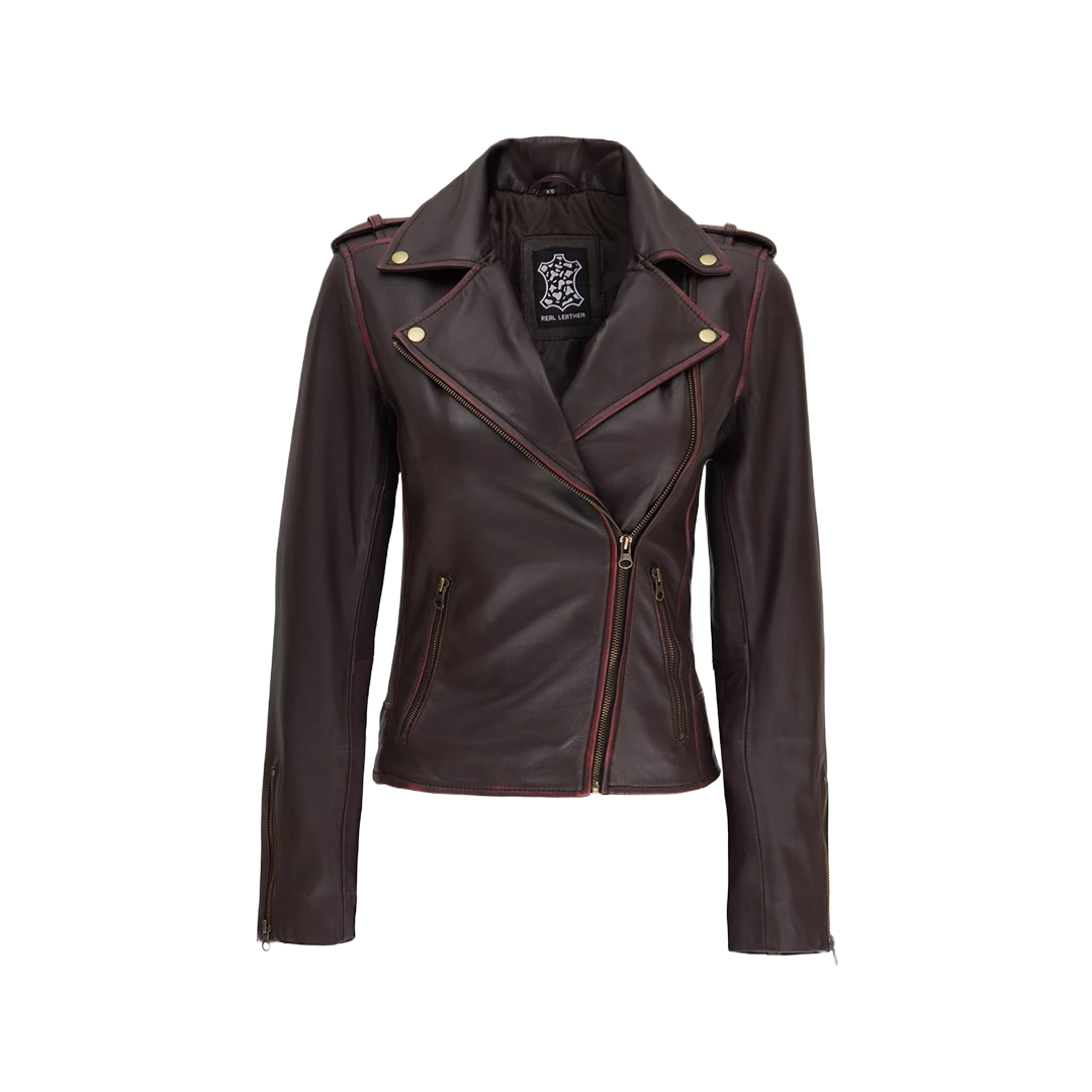 Women's Dark Brown Asymmetrical Leather Motorcycle Jacket
