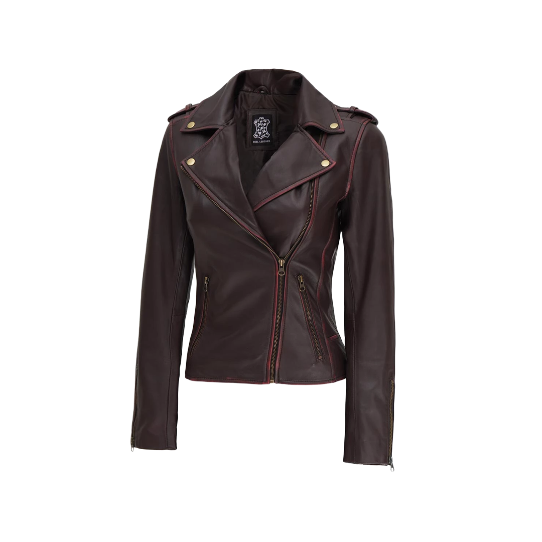 Women's Dark Brown Asymmetrical Leather Motorcycle Jacket