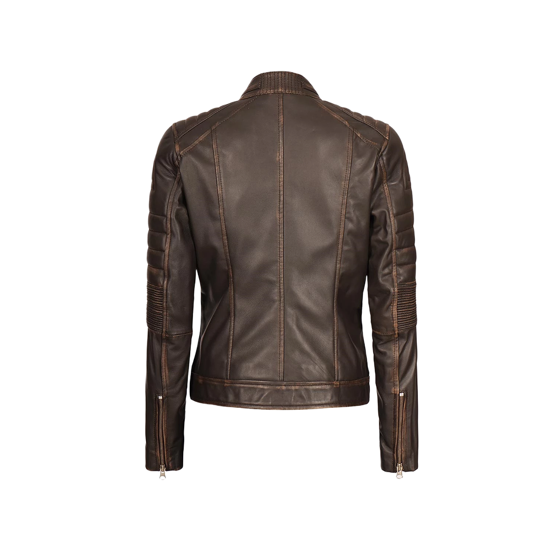 Women's Dark Brown Cafe Racer Biker Jacket