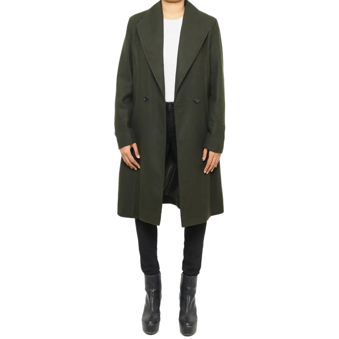 Women's Dark Green Wool Coat - Double Breasted