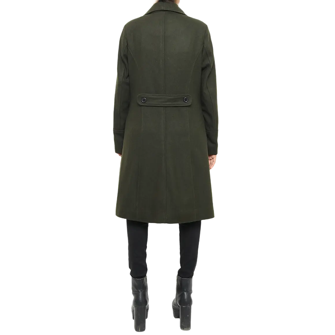 Women's Dark Green Wool Coat - Double Breasted