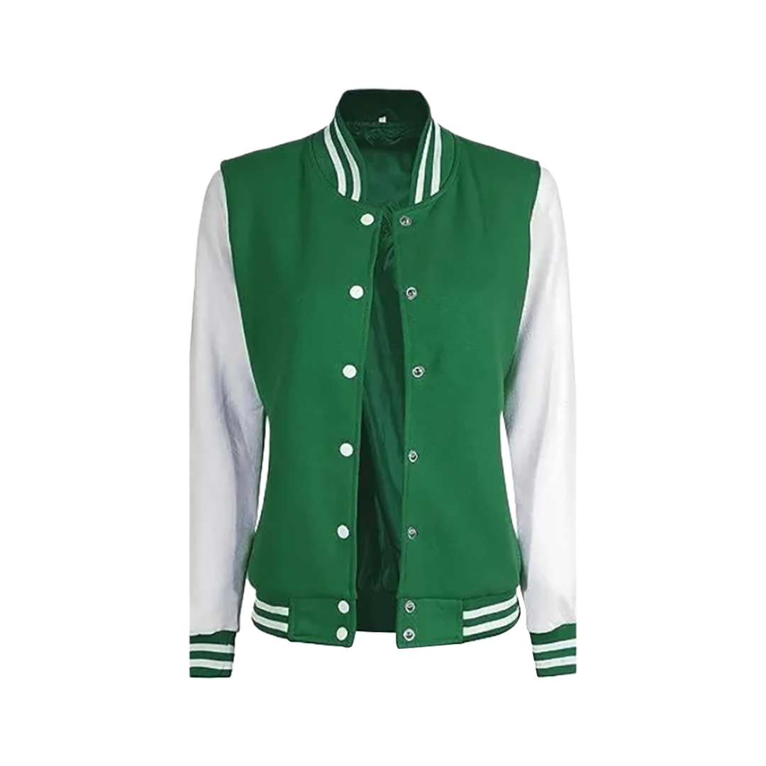 Women's Green and White Varsity Jacket - College Letterman Style