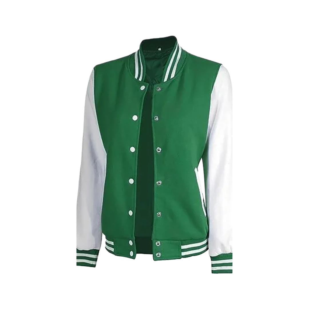 Women's Green and White Varsity Jacket - College Letterman Style