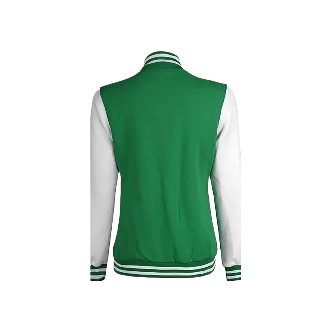 Women's Green and White Varsity Jacket - College Letterman Style