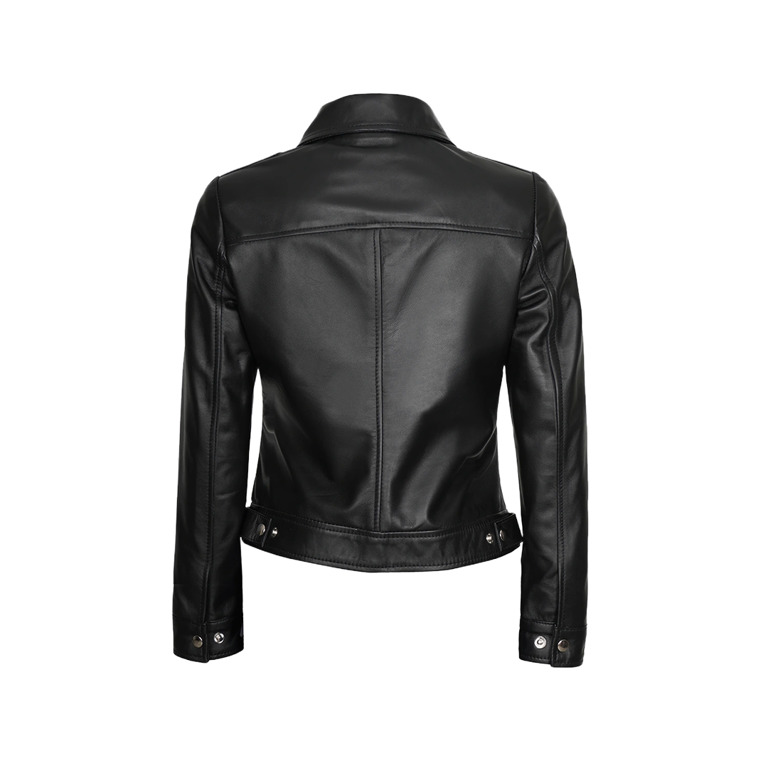 Women's Harrington Style Black Leather Jacket
