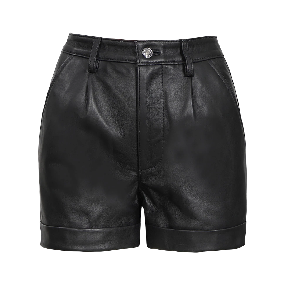 Women's Leather Black Shorts - Regular Fit Style
