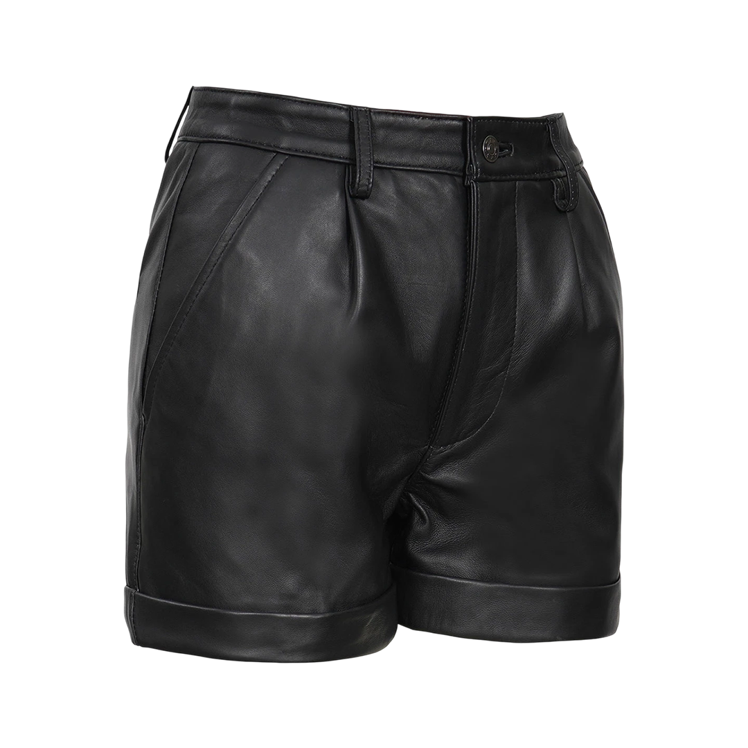 Women's Leather Black Shorts - Regular Fit Style