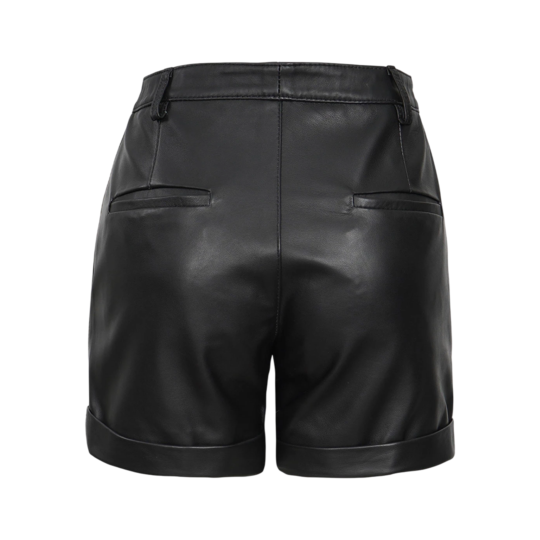 Women's Leather Black Shorts - Regular Fit Style
