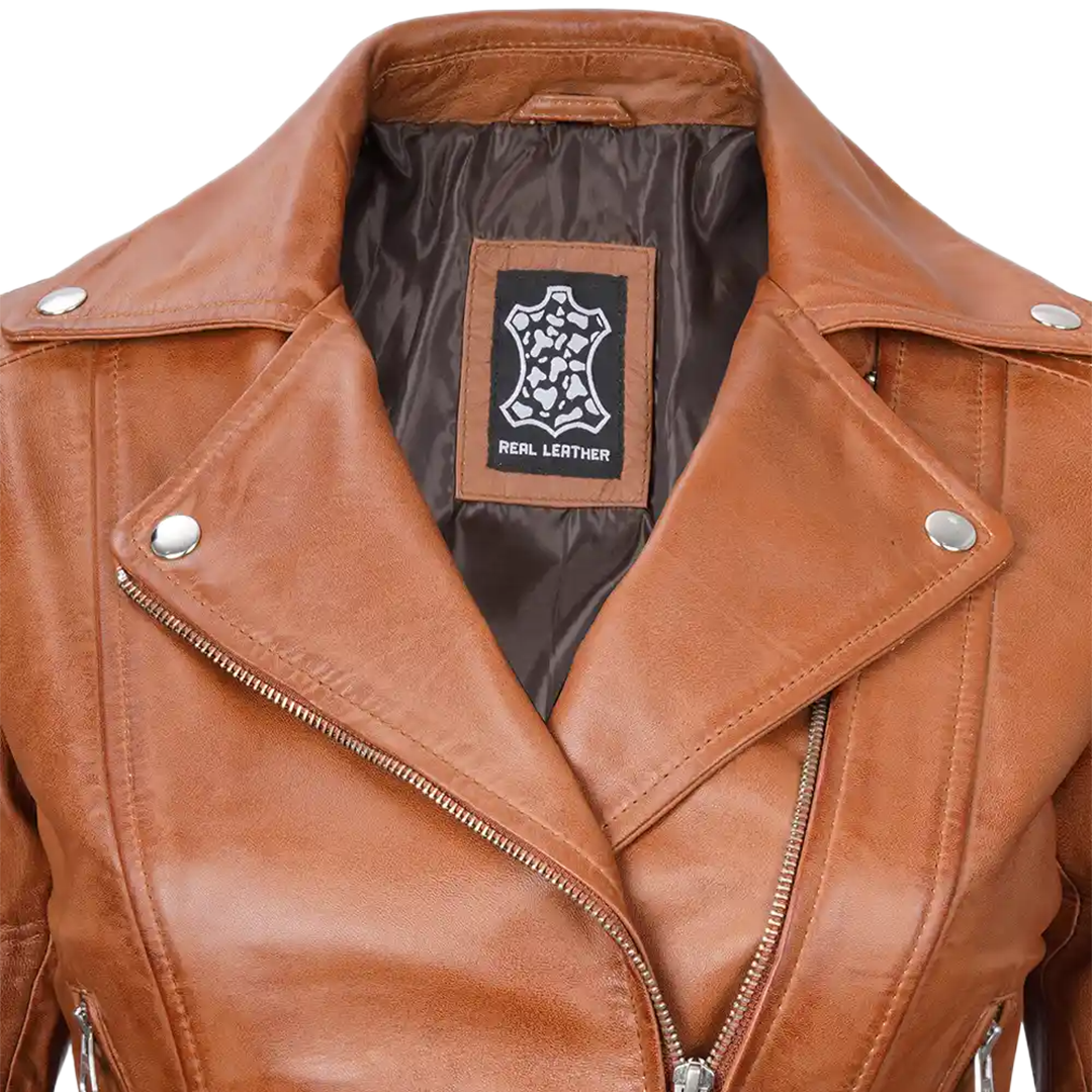 Women's Light Brown Leather Biker Jacket