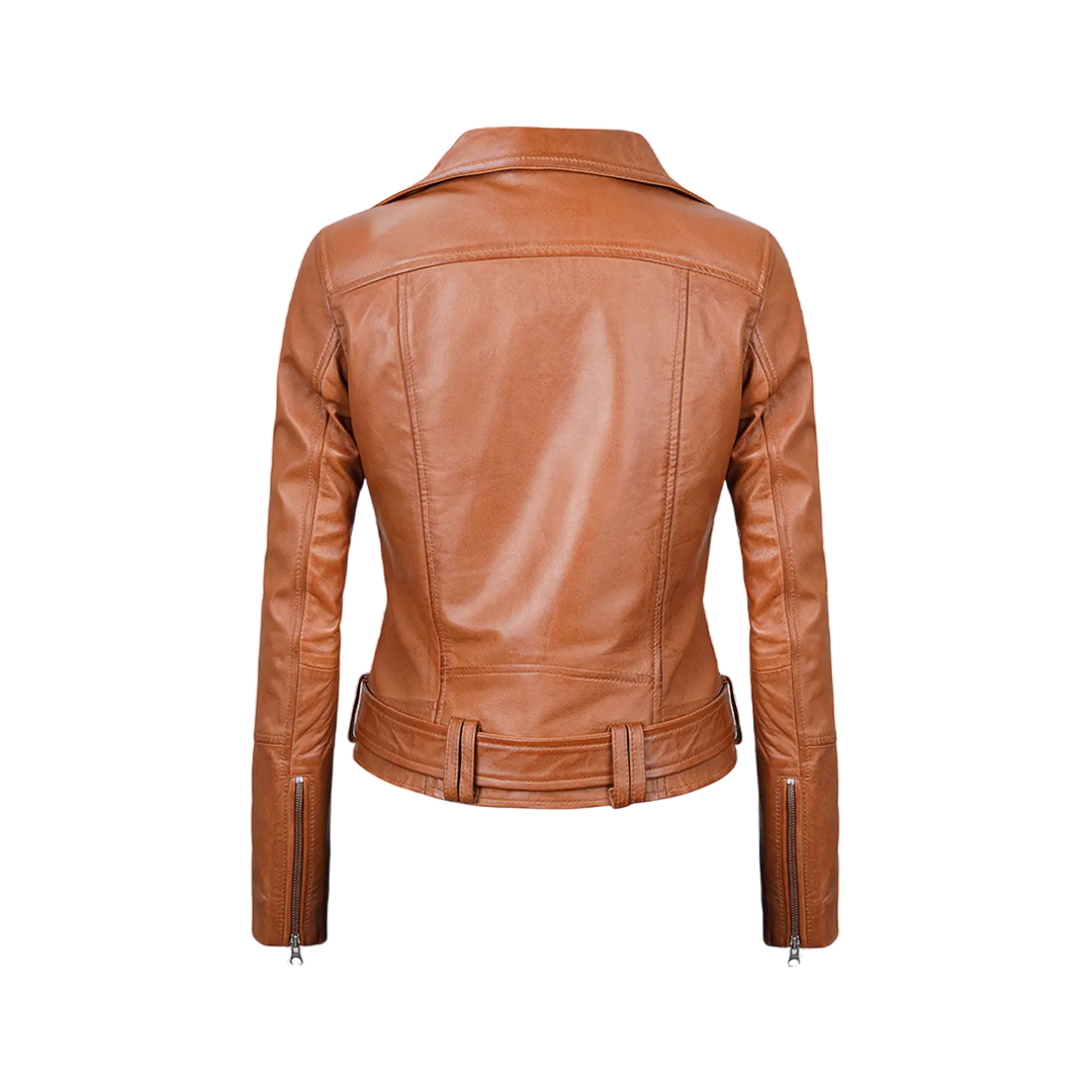 Women's Light Brown Leather Biker Jacket