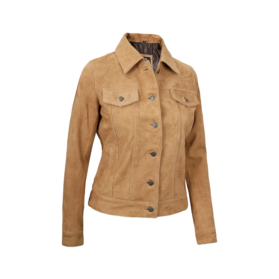 Women's Light Brown Suede Trucker Jacket