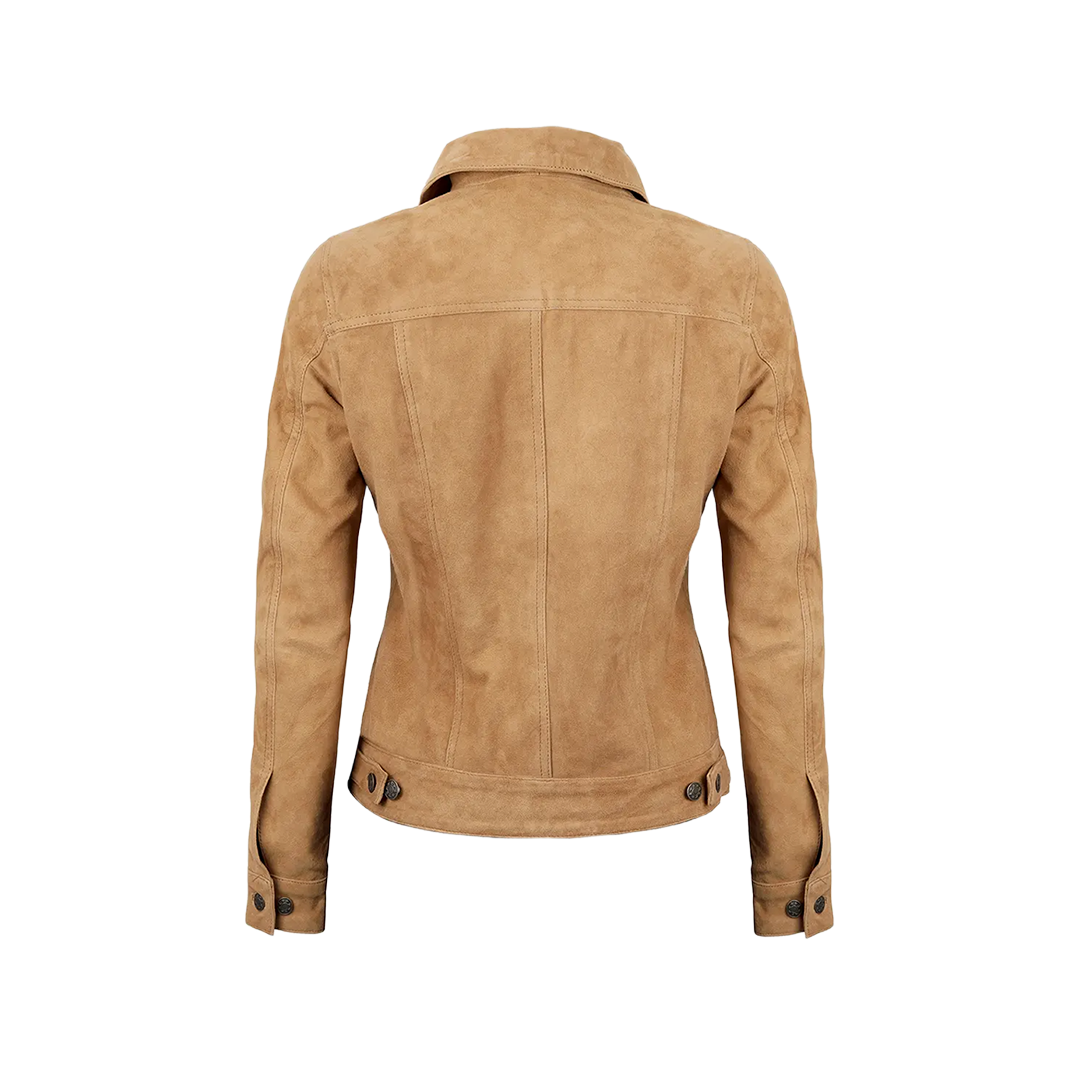 Women's Light Brown Suede Trucker Jacket