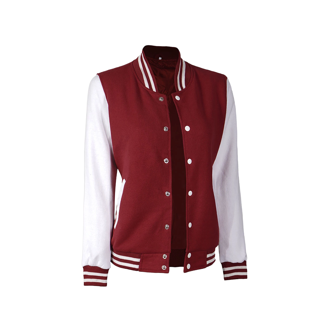 Women's Maroon and White Varsity Jacket - Baseball Style