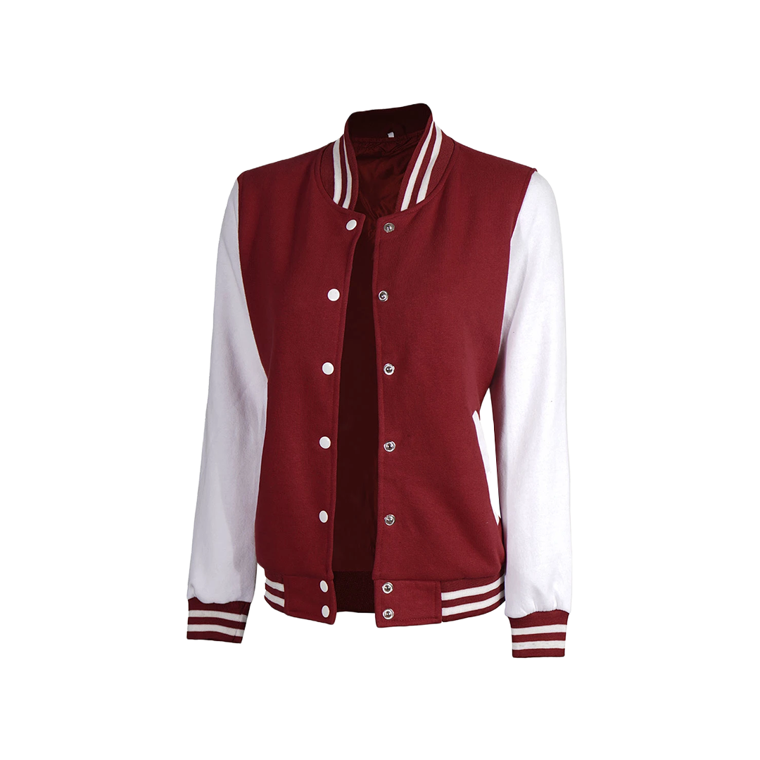 Women's Maroon and White Varsity Jacket - Baseball Style