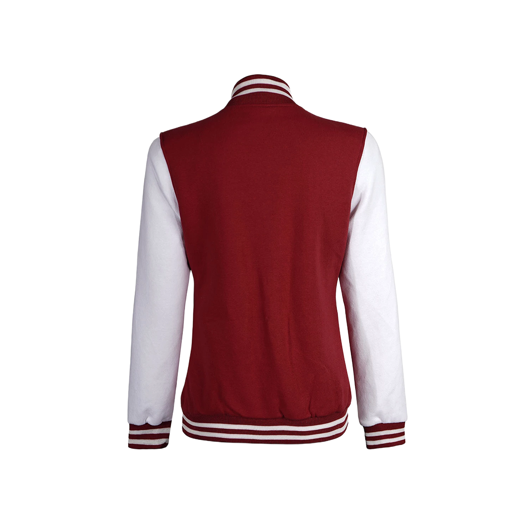 Women's Maroon and White Varsity Jacket - Baseball Style