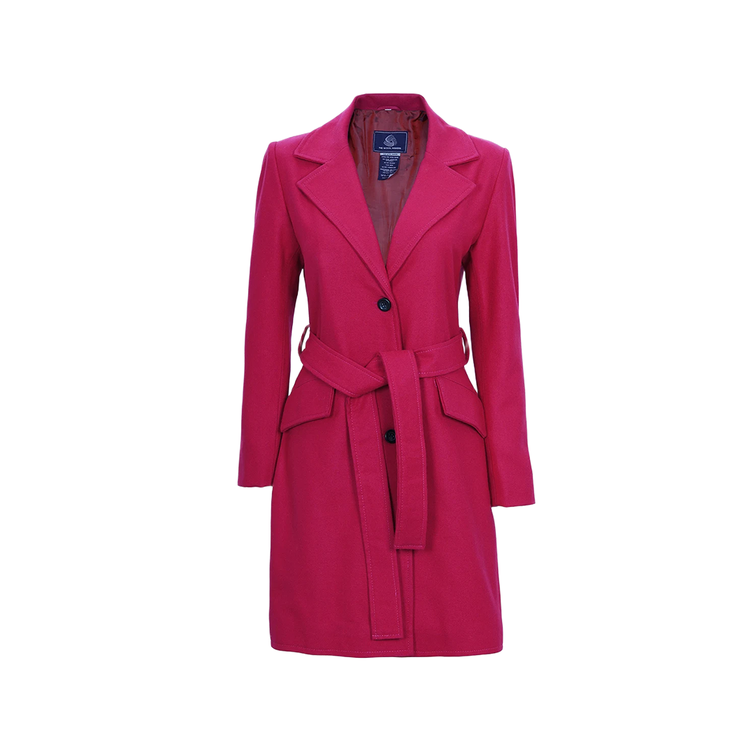Women's Pink Notch Lapel Wool Wrap Coat