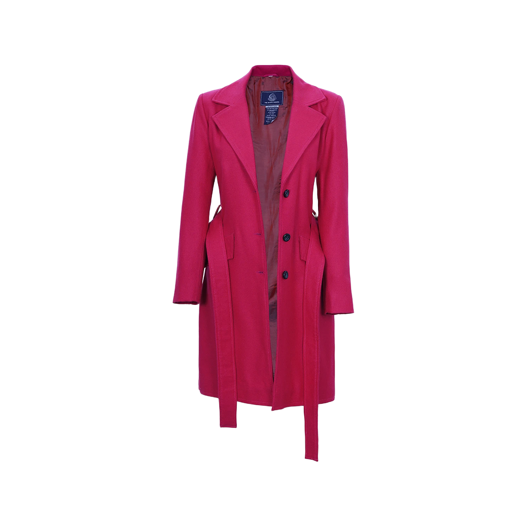 Women's Pink Notch Lapel Wool Wrap Coat
