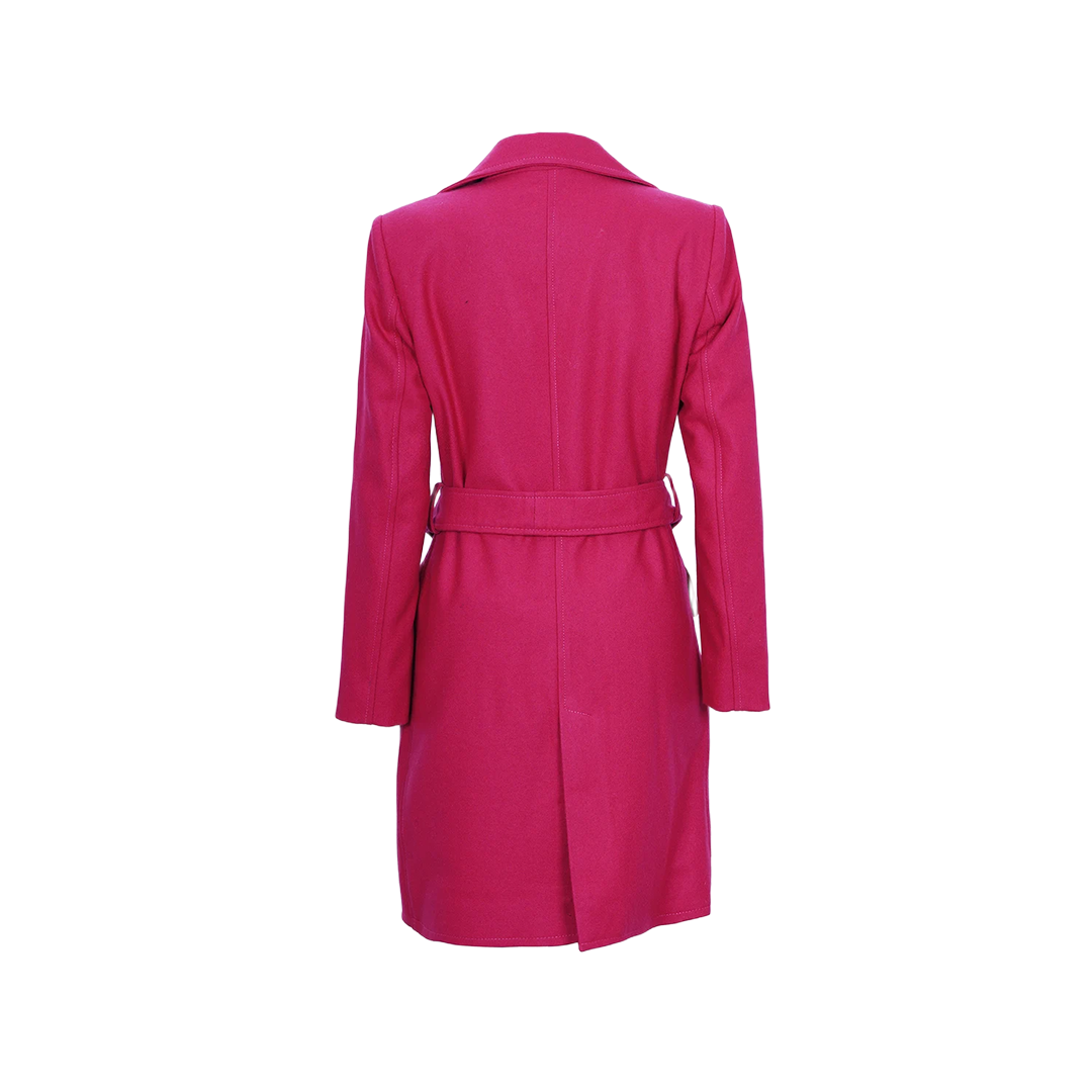 Women's Pink Notch Lapel Wool Wrap Coat