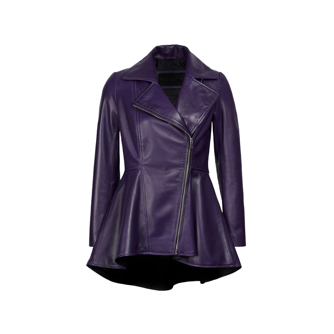 Women's Purple Asymmetrical Leather Peplum Jacket