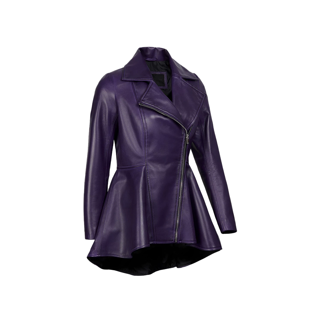 Women's Purple Asymmetrical Leather Peplum Jacket