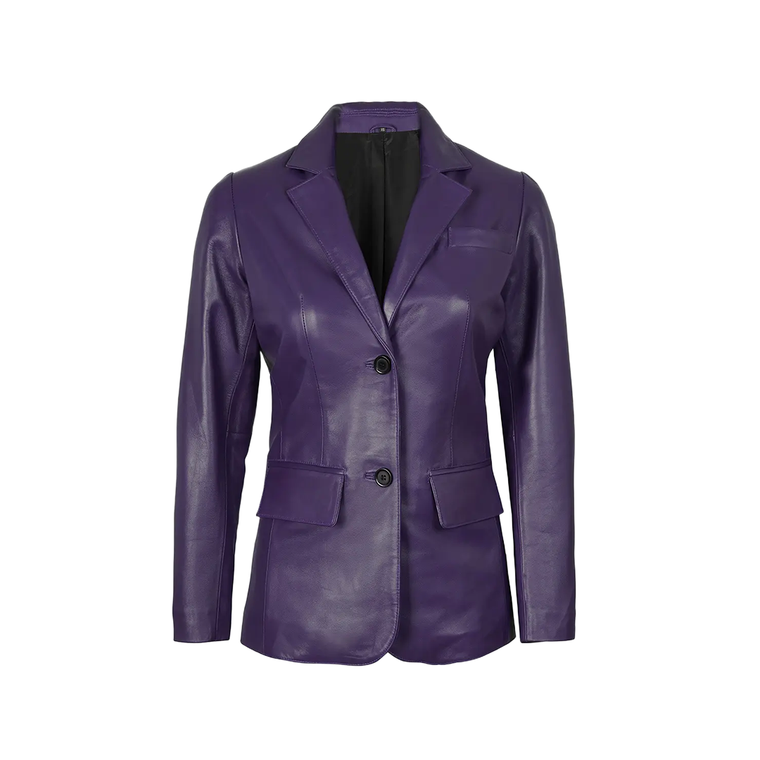 Women's Two Button Purple Leather Blazer Jacket