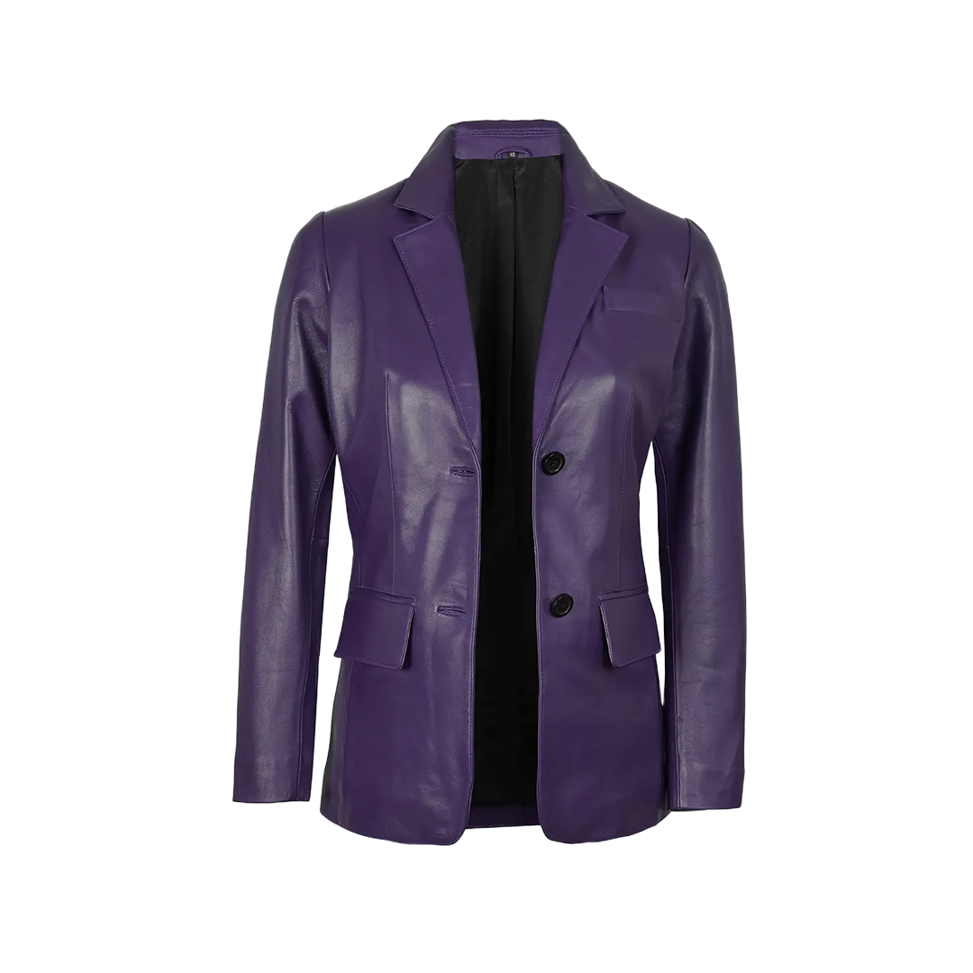 Women's Two Button Purple Leather Blazer Jacket