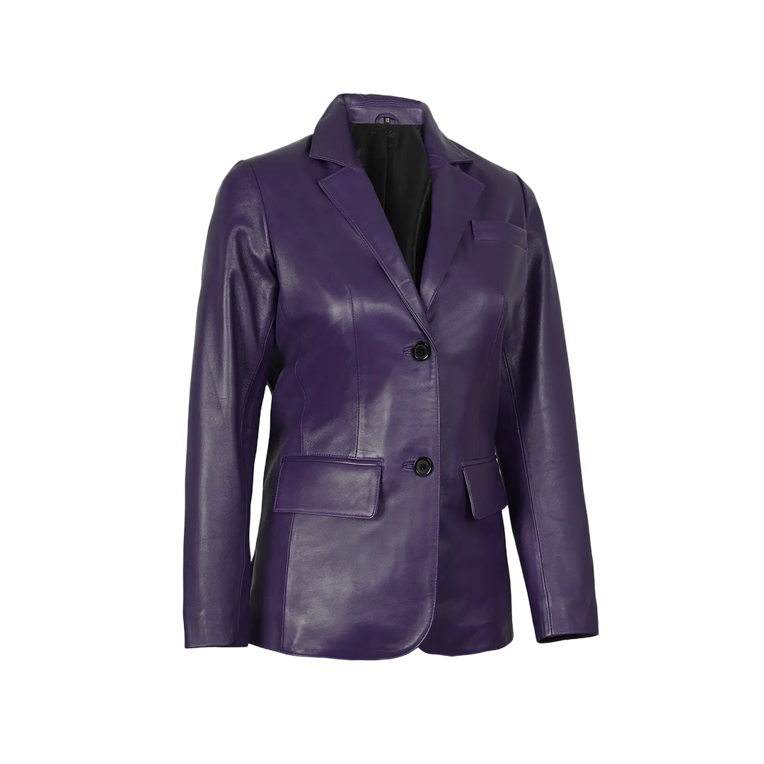 Women's Two Button Purple Leather Blazer Jacket