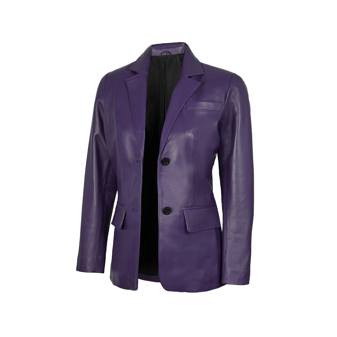 Women's Two Button Purple Leather Blazer Jacket