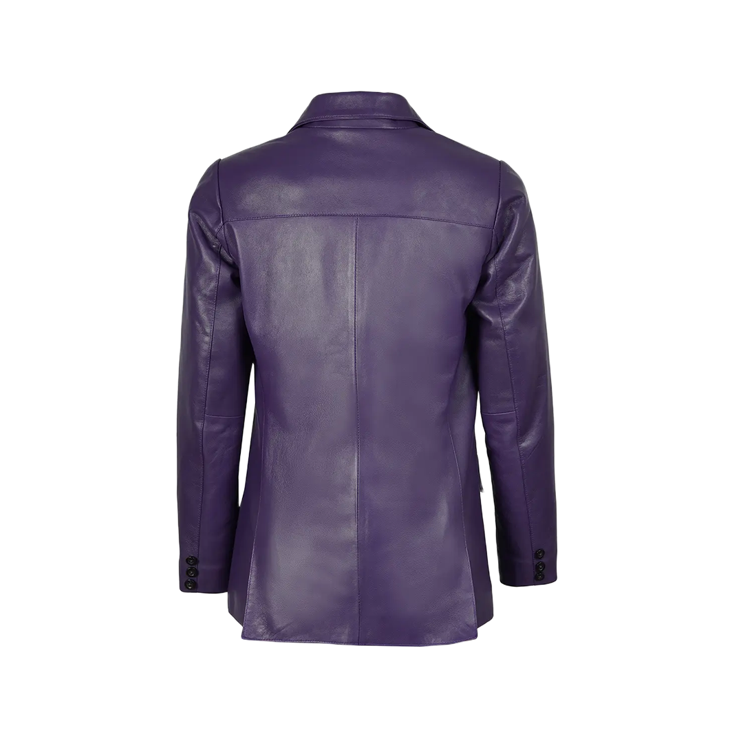 Women's Two Button Purple Leather Blazer Jacket