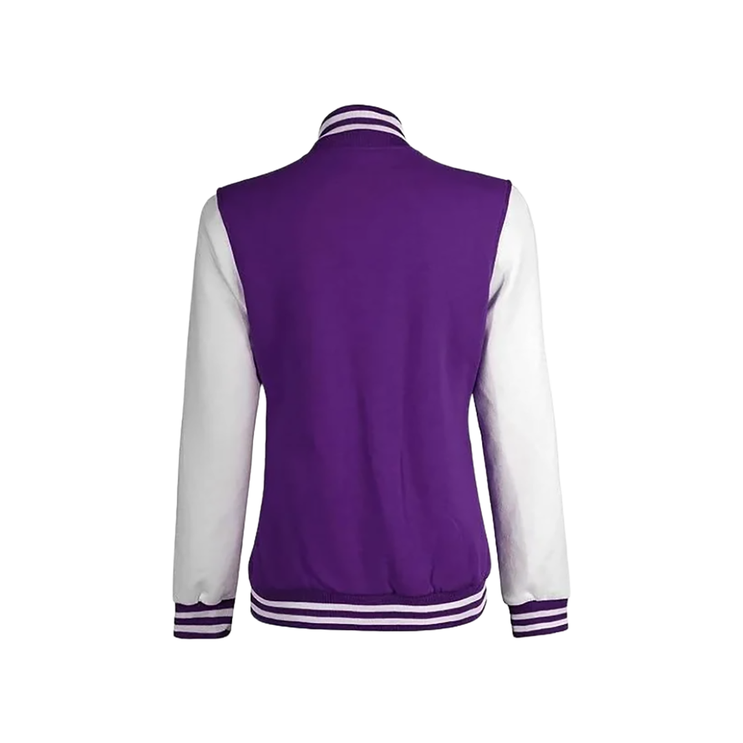 Women's Purple and White Varsity Letterman Jacket - Bomber Style
