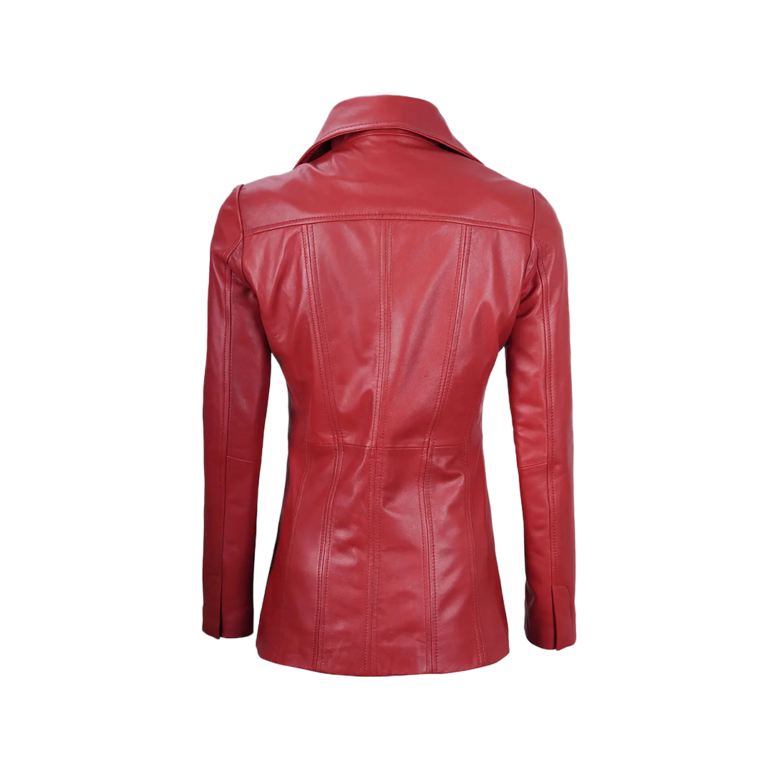 Women's Red Real Leather Blazer Jacket